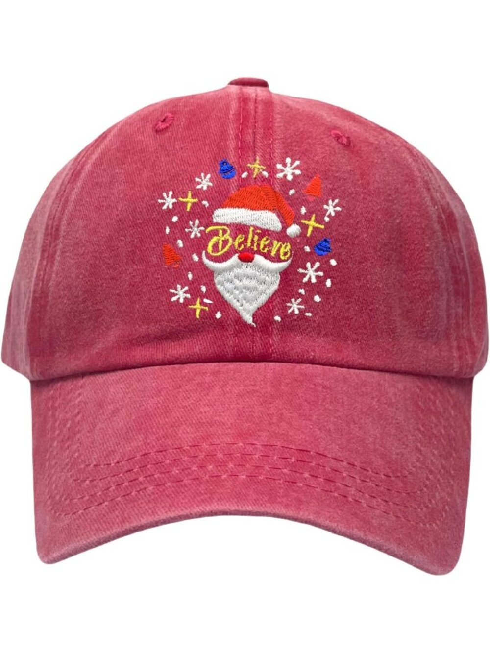 Unisax Christmas Red Believe Santa Embroidered Adjustable Washed Baseball Cap